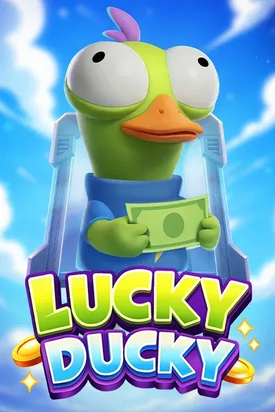 Lucky Ducky mascot, the green arcade duck holding a stack of cash